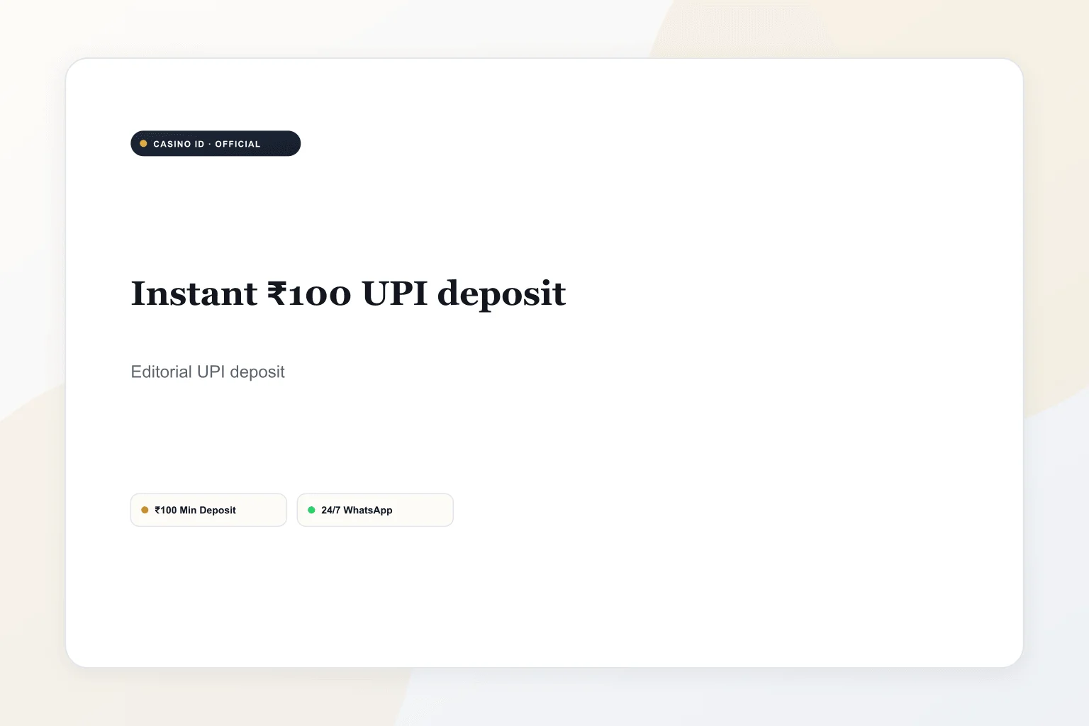 ₹100 UPI payment for online Casino ID