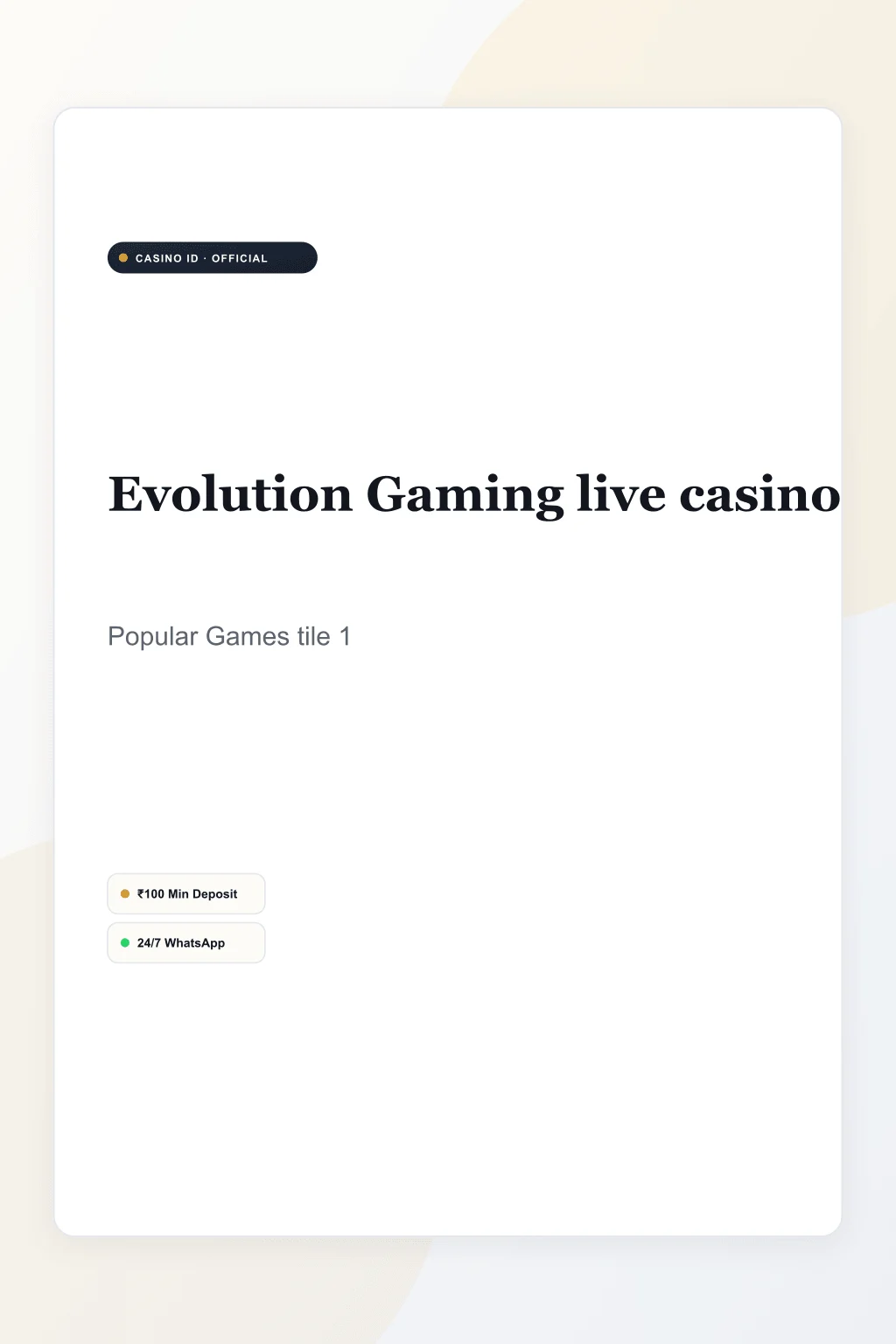 Play Evolution Live on Casino ID